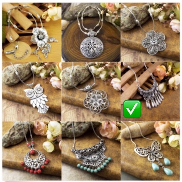 Boho Necklace Vintage Dark Silver Pendant - Picture 9 of 10